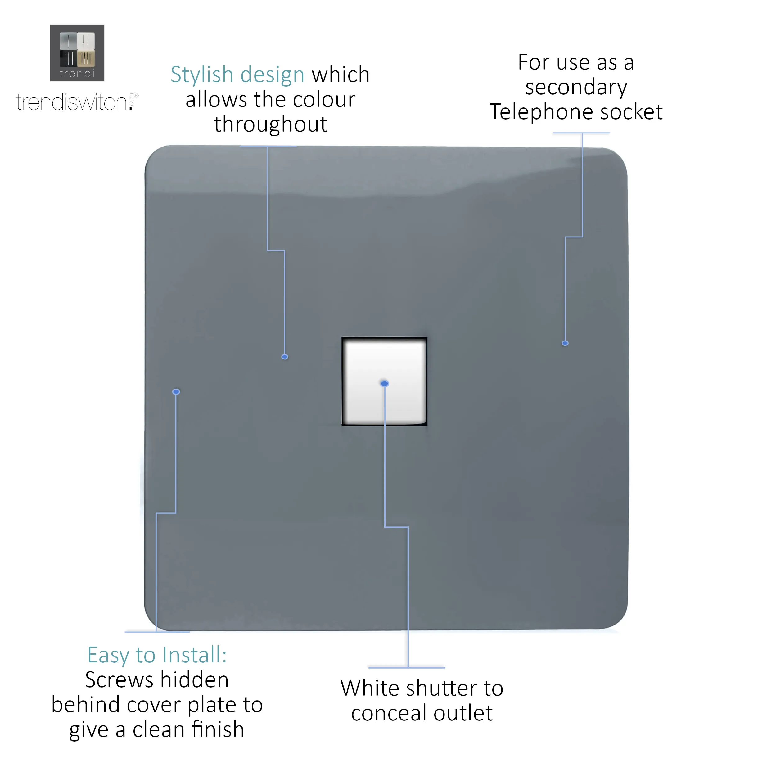 Single PC Ethernet Cat 5 & 6 Data Outlet Warm Grey ART-PCWG  Trendi Warm Grey